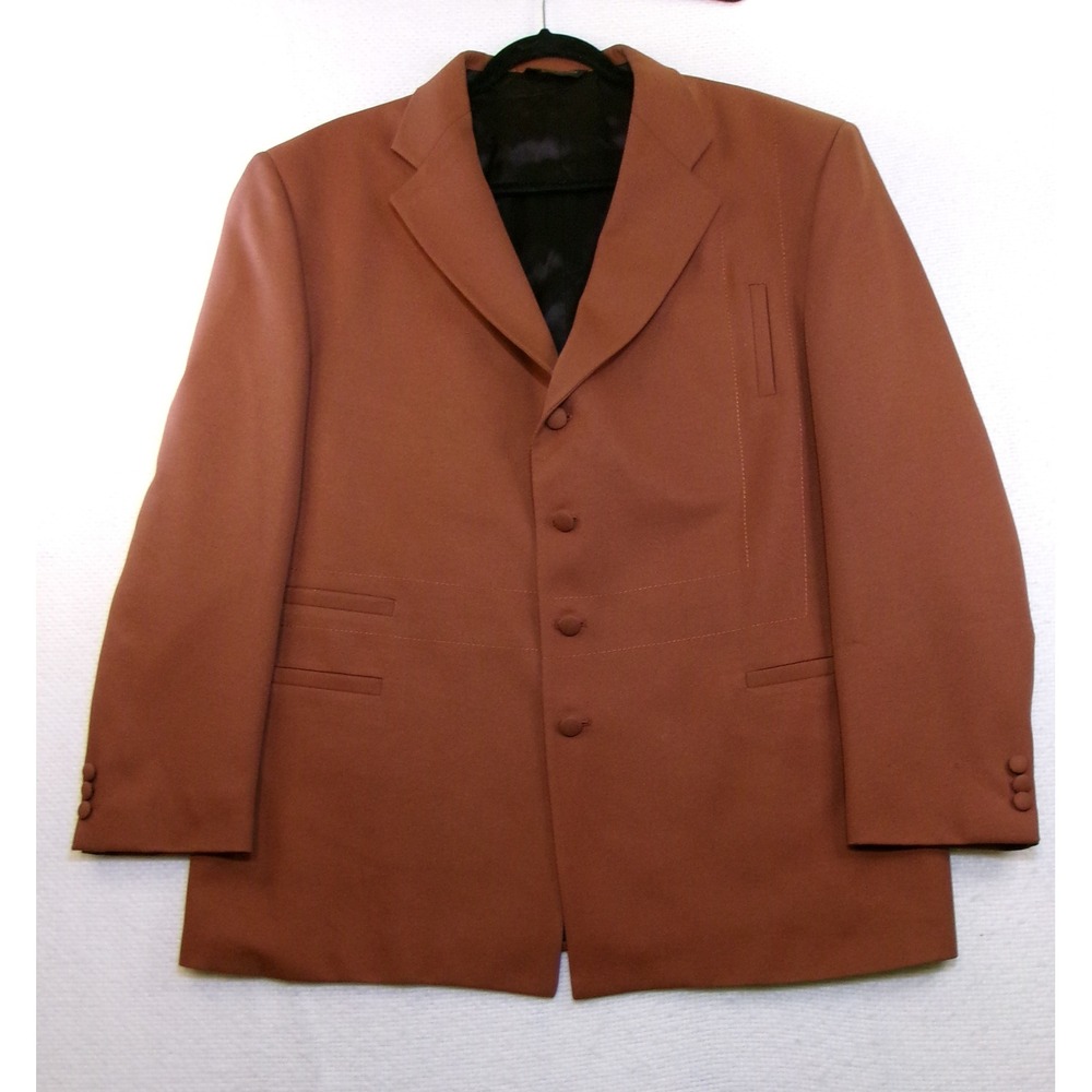 Mens 2 Piece Suit Rust Brown 4 Button Blazer Pleated Pants Made in USA Vintage